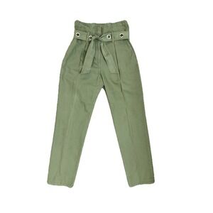 Sandro Paris Women's Size 36 Olive Green Belted Cropped Pleated Ankle Pants